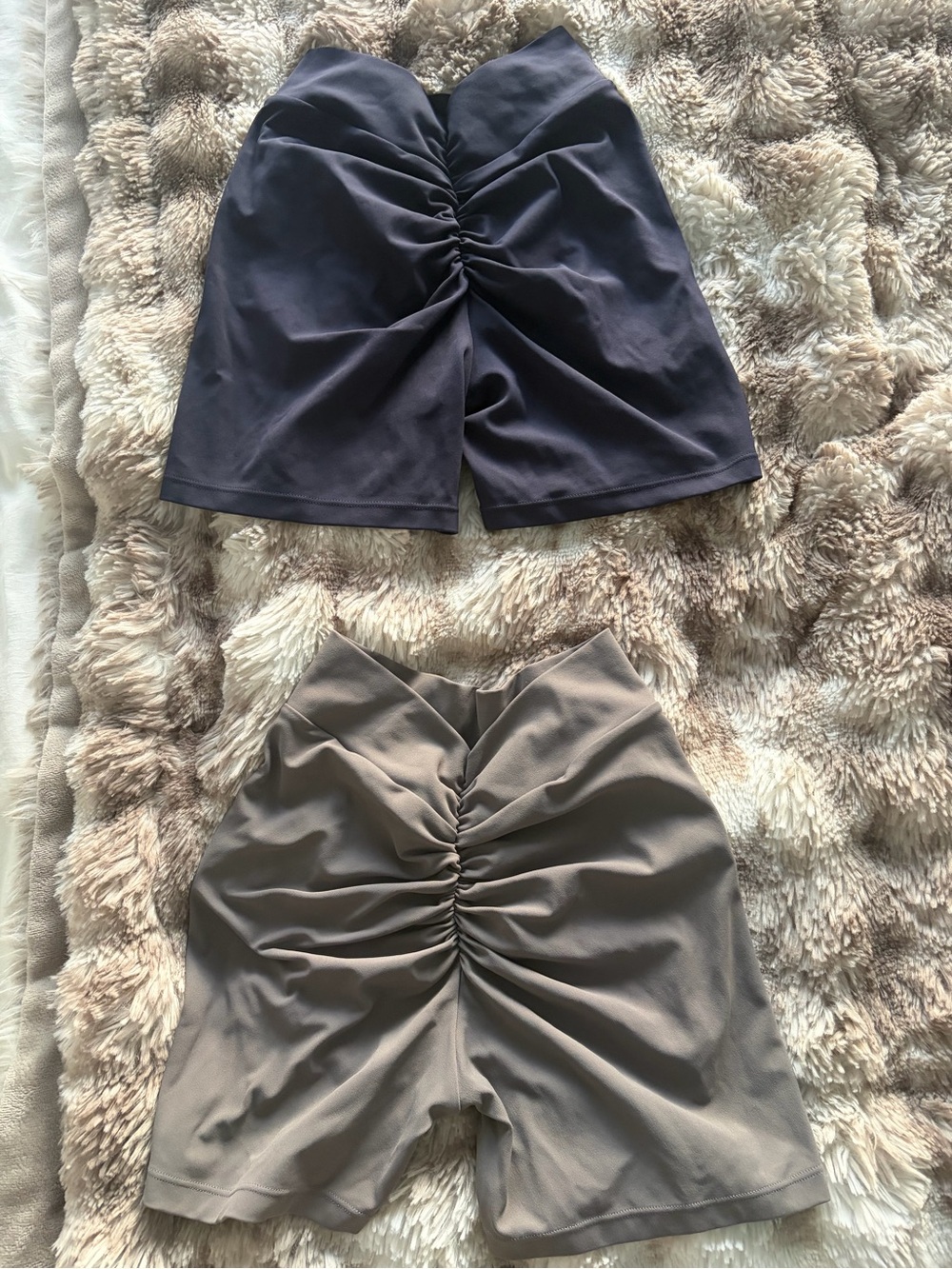 Ruched High-Waist Women’s Shorts - Navy and Taupe